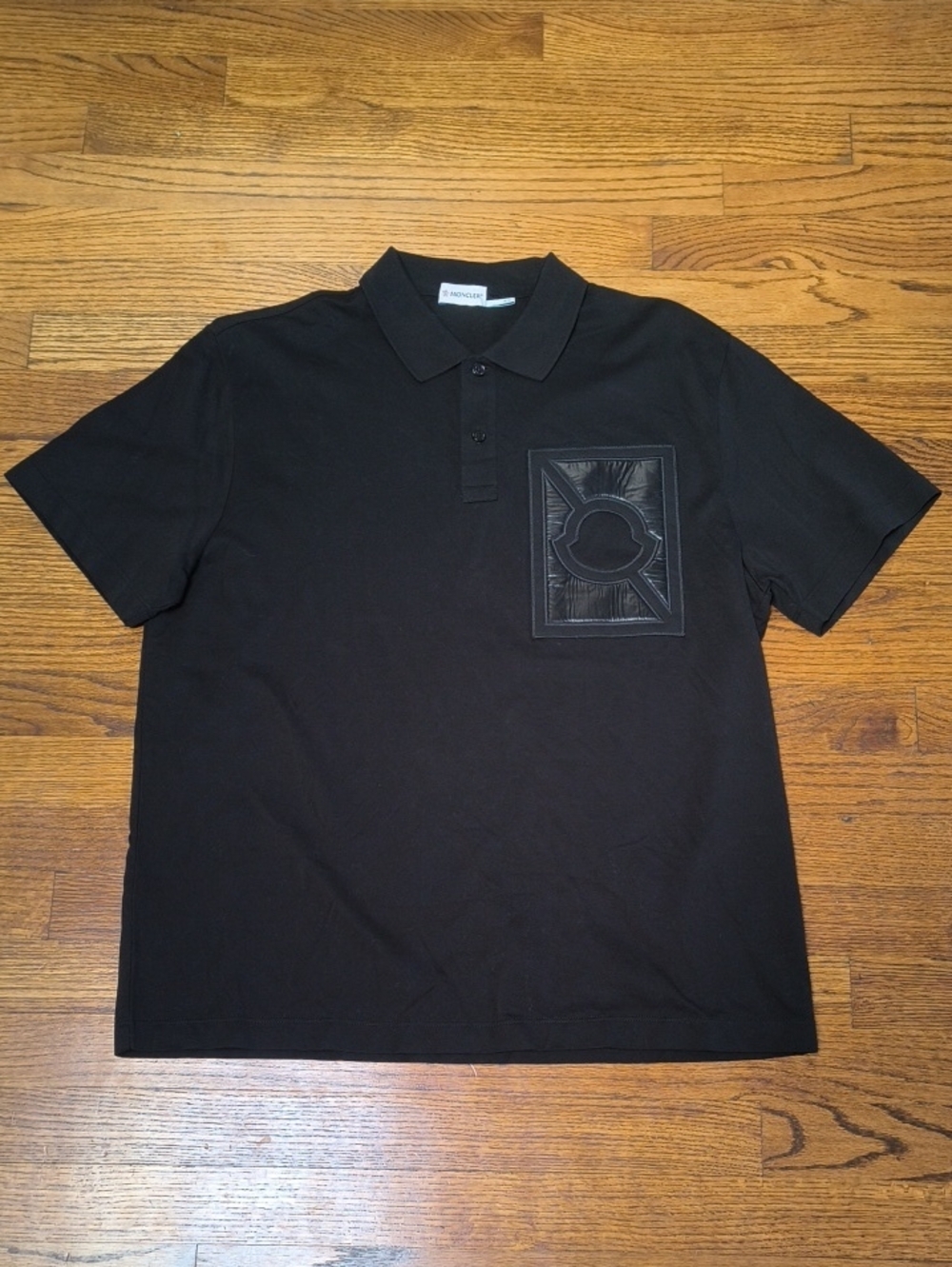 Moncler Black Men's Short-Sleeve Polo with Embossed Chest Motif